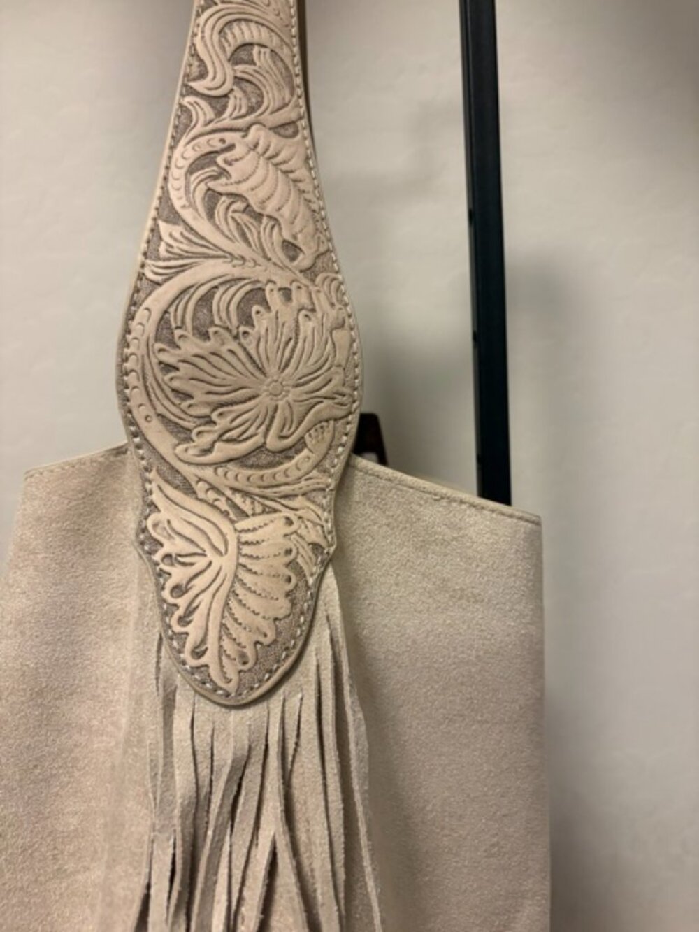 New, Wrangler Fringe Floral Tooled Hobo Bag - Beige, NWT - Picture 3 of 5